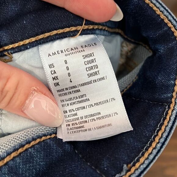 American Eagle Next Level Stretch Jeans Hi-Rise Jegging Dark Destroyed, 0 Short - Picture 10 of 11